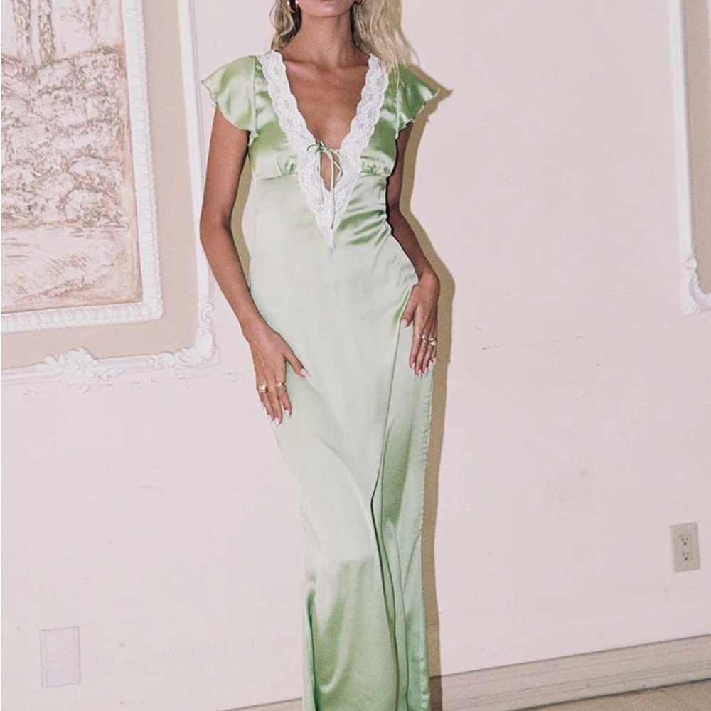 Princess Polly ARMAS LACE TRIM MAXI DRESS GREEN